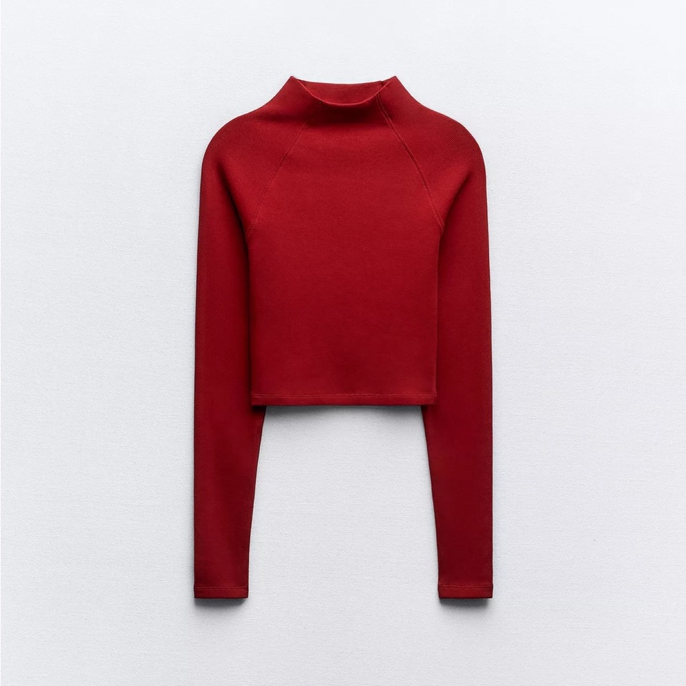 Zara Red Cropped Long Sleeve